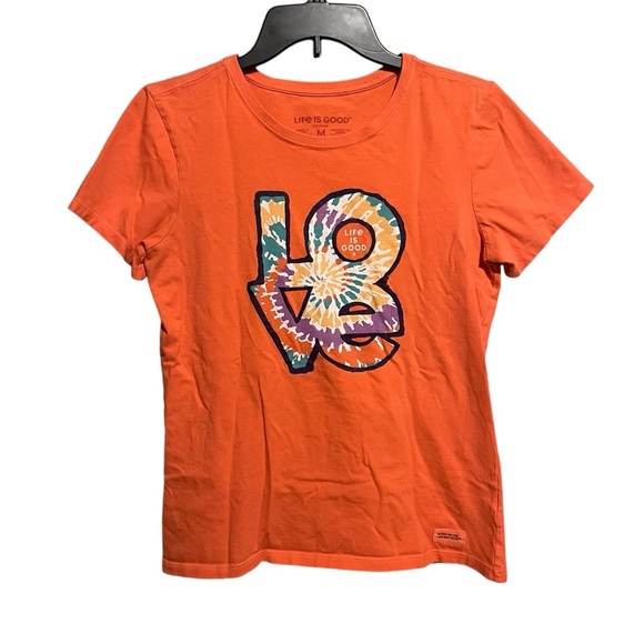 Life Is Good Shirt Women M Crusher Tee Graphic Coral Short Sleeve Crewneck LOVE - Picture 1 of 8